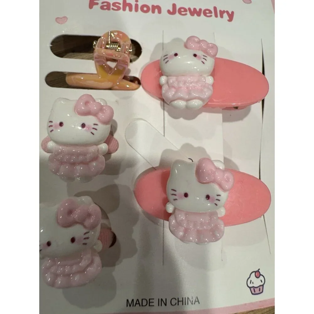 Hello Kitty Fashion Colorful Pink Barrette Cute Hair Clip for Girls 5 PC